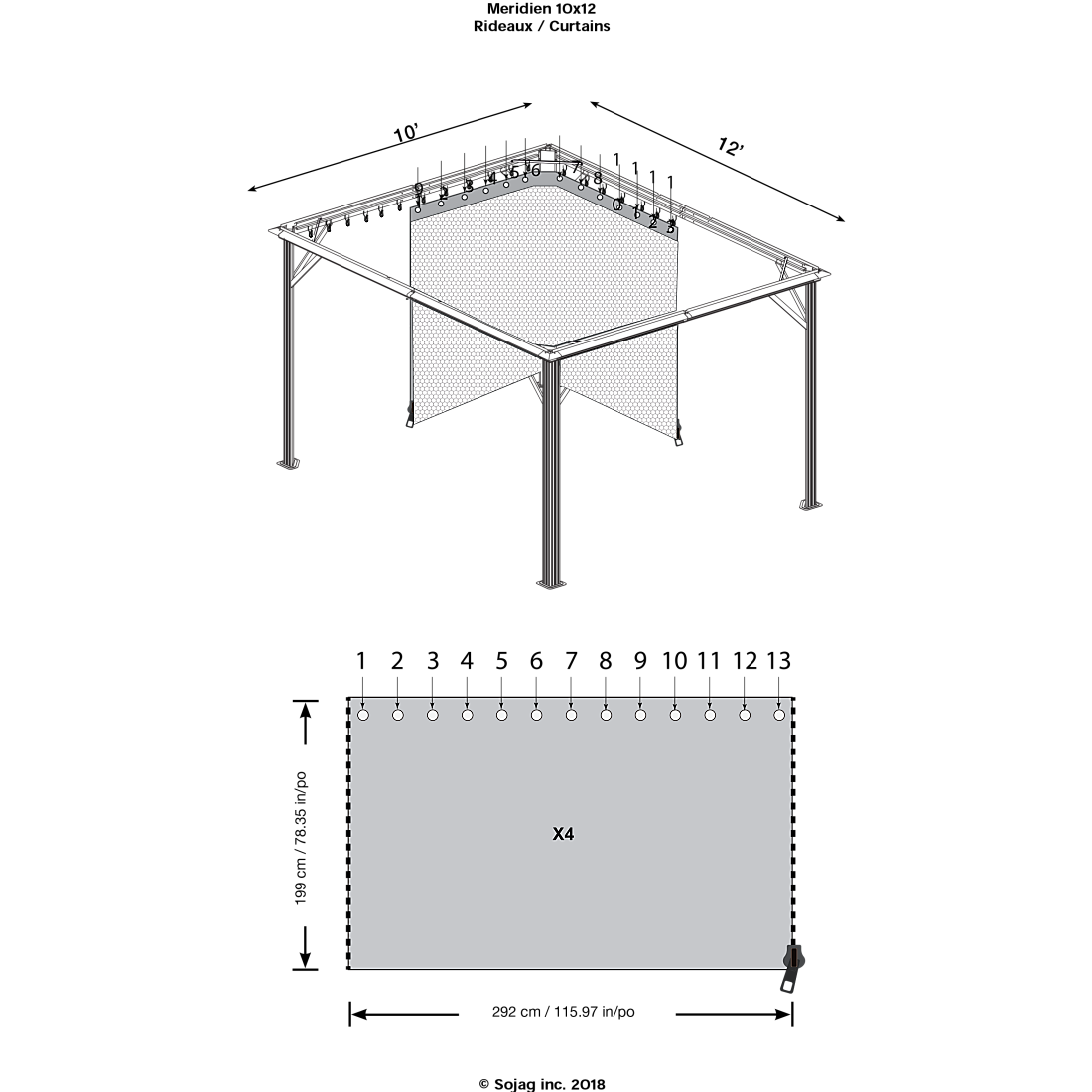 Curtains for Meridien Gazebo, 10 ft. x 12 ft. Gray, Gazebo Not Included
