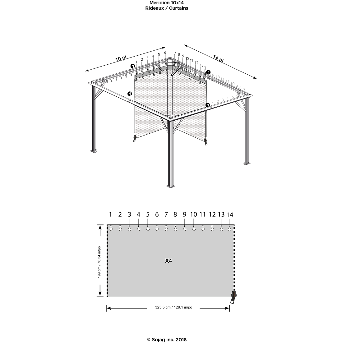 Curtains for Meridien Gazebo, 10 ft. x 14 ft. Gray, Gazebo Not Included