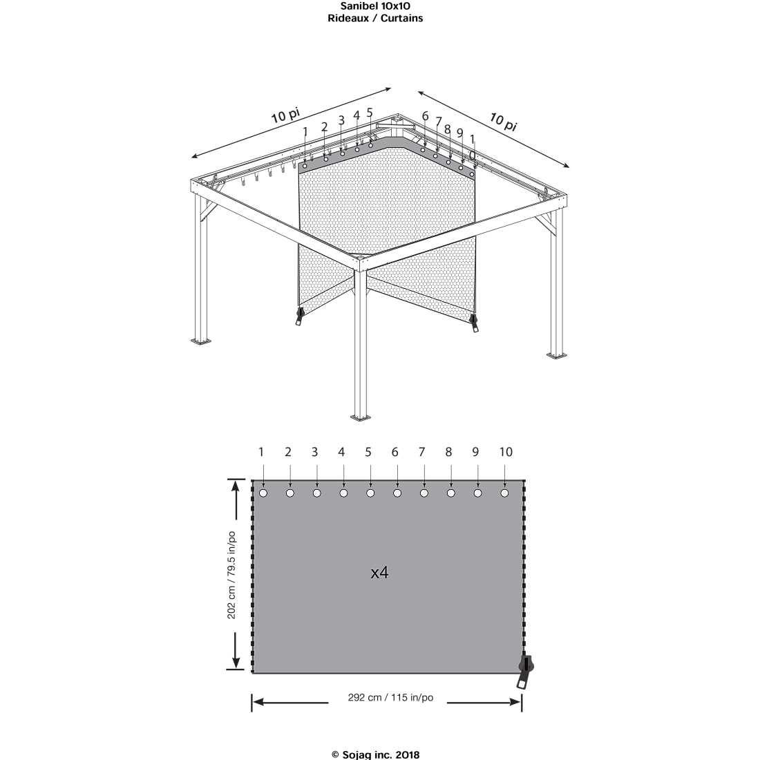 Curtains for Sanibel Gazebo, 10 ft. x 10 ft. Black, Gazebo Not Included