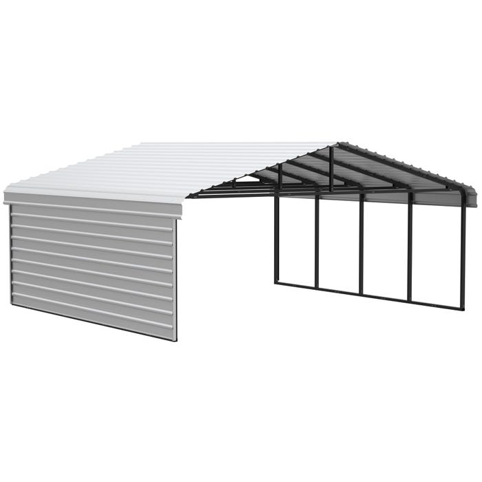 Arrow 20 x 20 x 7 ft Eggshell Carport with 1-sided Enclosure 16 Arrow 20 x 20 x 7 ft Eggshell Carport with 1-sided Enclosure 16