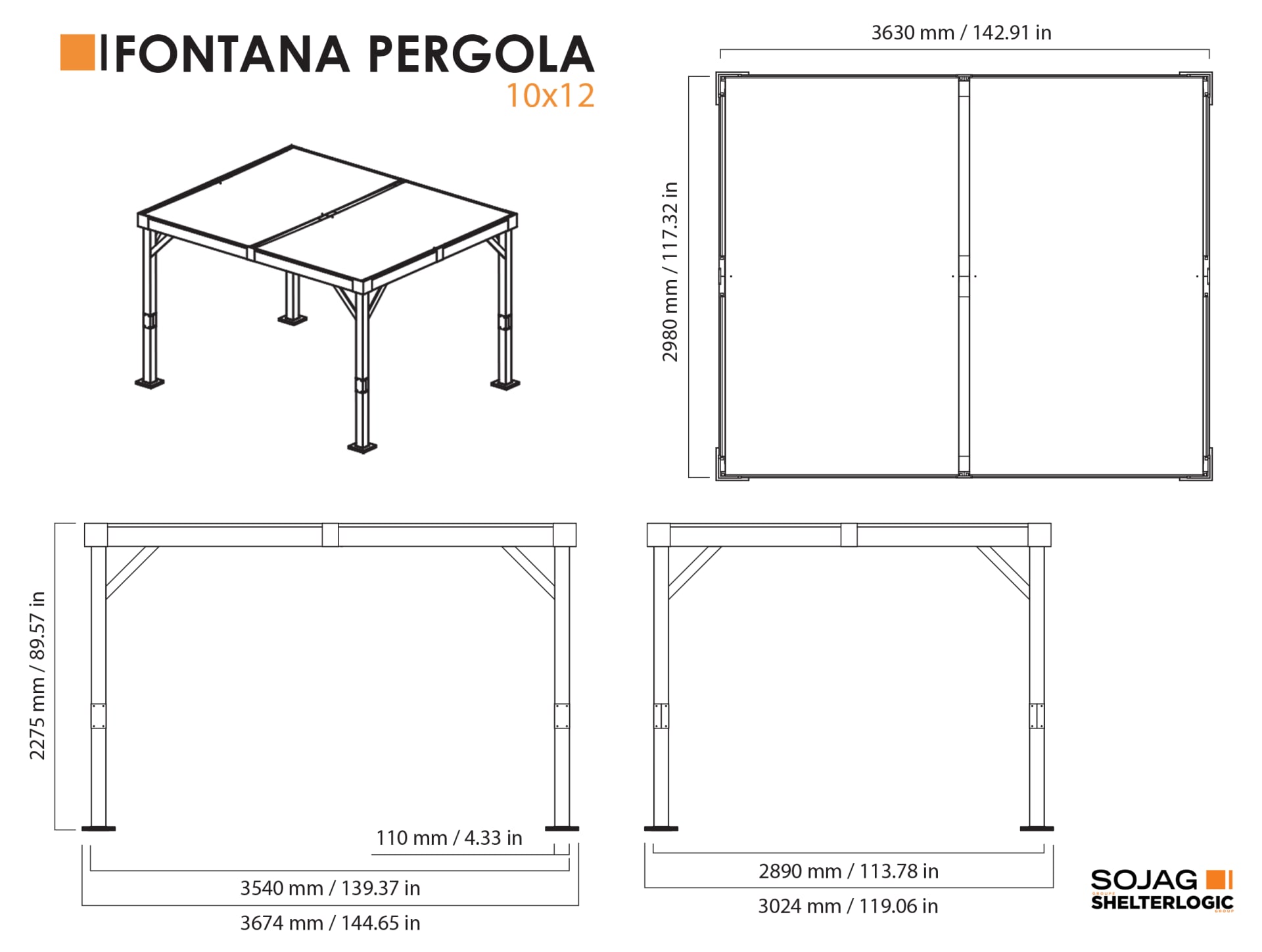 Sojag Fontana 10 x 12 x 7.5 ft Black