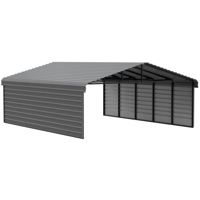 Arrow 24 x 20 x 9 ft Charcoal Carport with 2-sided Enclosure 16 Arrow 24 x 20 x 9 ft Charcoal Carport with 2-sided Enclosure 16