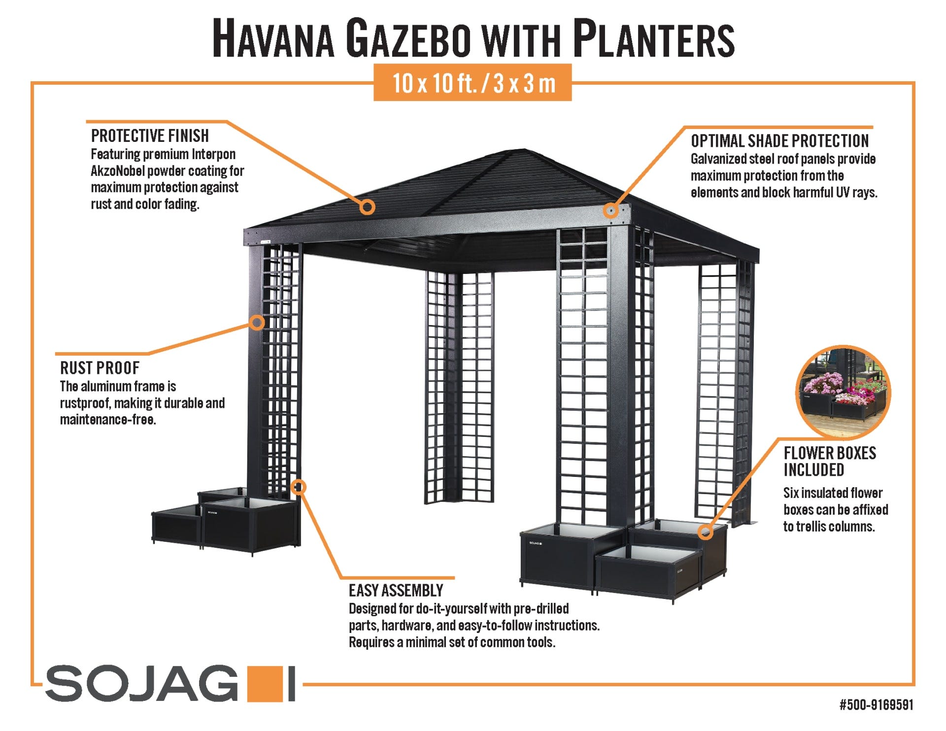 Sojag Havana 13 x 11 x 10 ft Black Aluminum Frame Gazebo With Planters 1,Sojag Havana 13 x 11 x 10 ft Black Aluminum Frame Gazebo With Planters 2,Sojag Havana 13 x 11 x 10 ft Black Aluminum Frame Gazebo With Planters 3,Sojag Havana 13 x 11 x 10 ft Black A