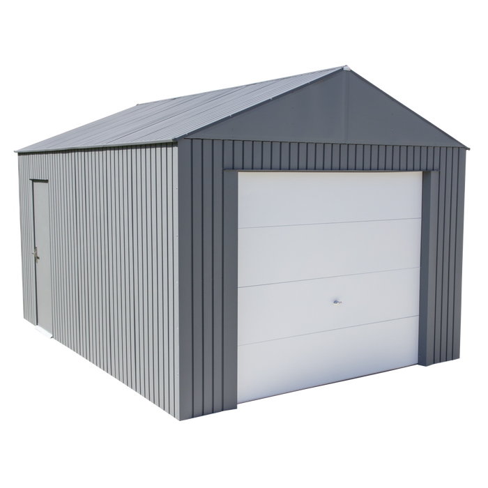 Everest Steel Garage, Wind and Snow Rated Storage Building Kit, 12 ft. x 15 ft. Charcoal 