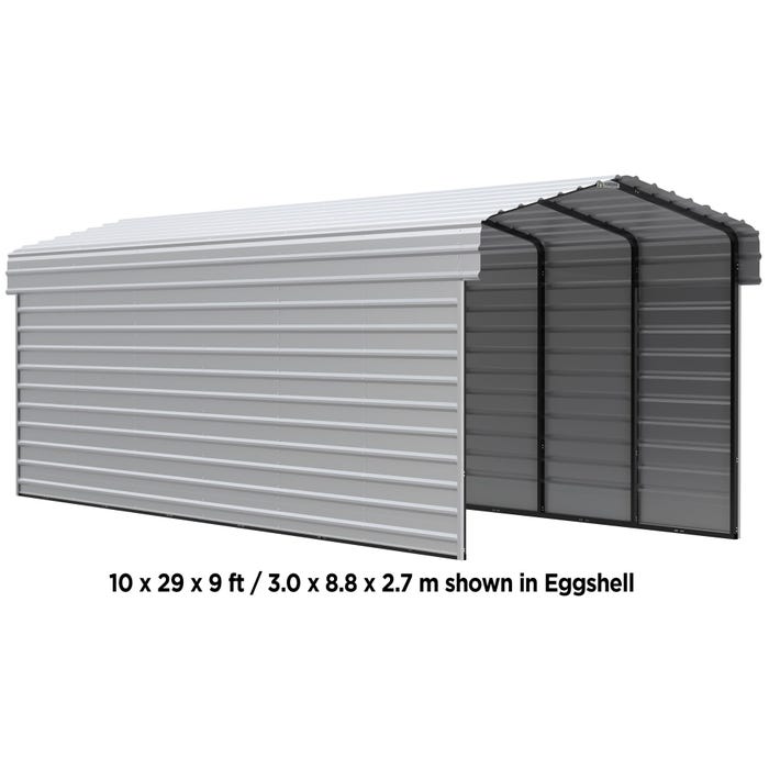 Arrow 10 x 100 x 9 ft Eggshell Carport with 2-Sided Enclosure 10 Arrow 10 x 100 x 9 ft Eggshell Carport with 2-Sided Enclosure 10