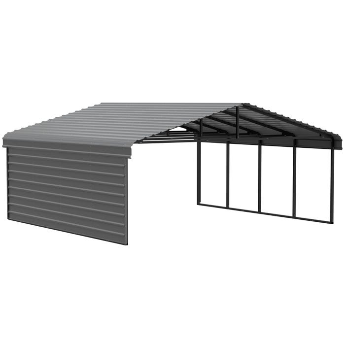 Arrow 20 x 20 x 9 ft Charcoal Carport with 1-sided Enclosure 16 Arrow 20 x 20 x 9 ft Charcoal Carport with 1-sided Enclosure 16