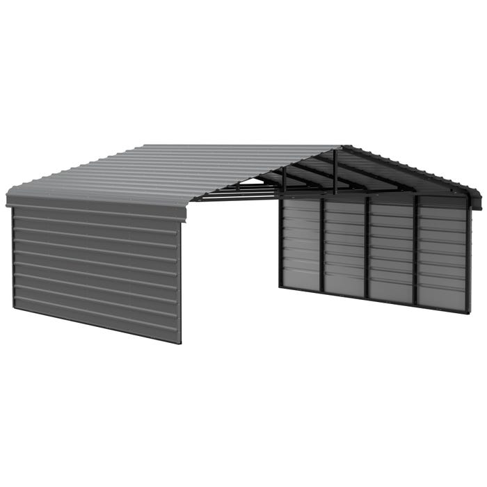 Arrow 20 x 20 x 9 ft Charcoal Carport with 2-sided Enclosure 16 Arrow 20 x 20 x 9 ft Charcoal Carport with 2-sided Enclosure 16