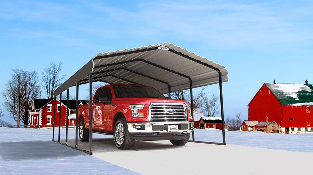 Arrow Carport Winter Red Truck