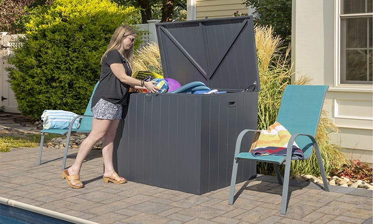 Deck Box next to a pool