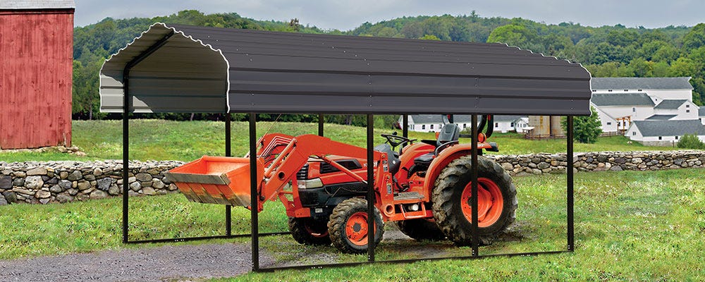 Farming equipment under carport