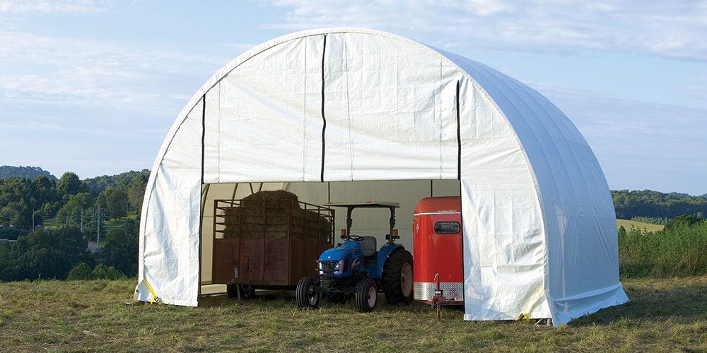 Farm equipment in a ShelterTech SP building