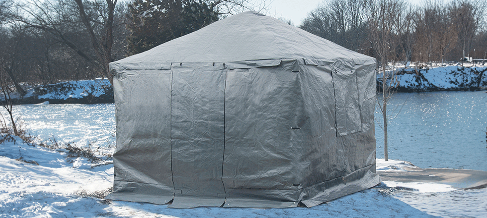 Universal Winter Covers on a SOJAG gazebo during the winter